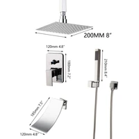 8inch chrome shower faucet set rainfall square shower head mixer waterfall tub tap