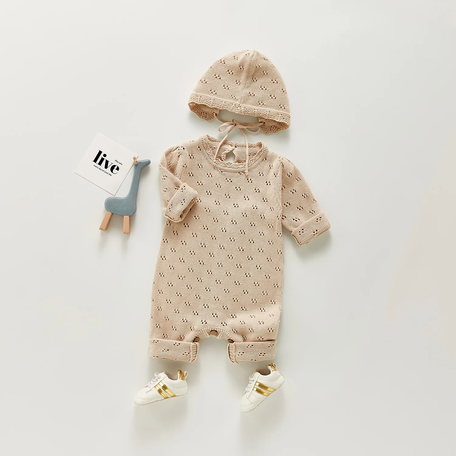 

Infant Baby Boys Girls Hollow Out Rompers Clothes Children Baby Boy Girl Kids Knitting Long Sleeve Pure Color Rompers With Hat