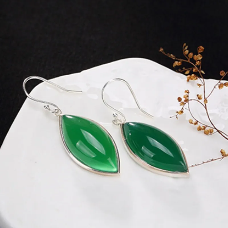 Женские серьги-подвески из натурального халцедона и нефрита | Украшения