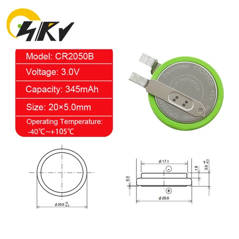 2 шт., батарейки CR2050B 3 в для системы контроля давления в шинах с паяными штифтами CR2050HR