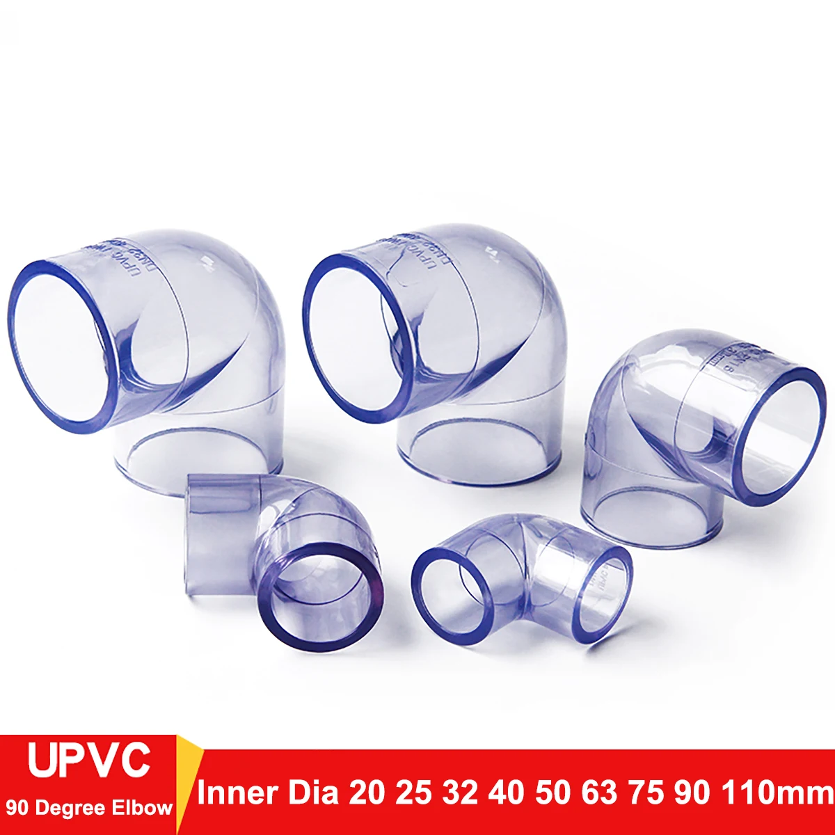 

ID 20~110mm Transparent UPVC 90° Elbow Connector Adapter Water Supply Pipe Fittings For Aquarium Fish Tank Garden Irrigation