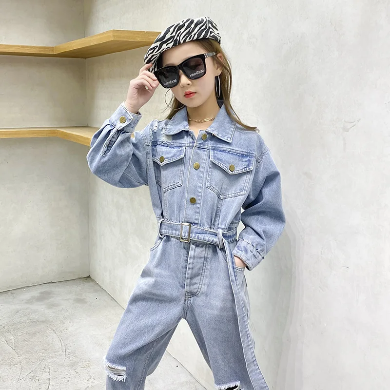 

Kids Girls Long Sleeve Jeans Jumpsuits 8 10 12 years 2021 New Teenage Girls Clothes