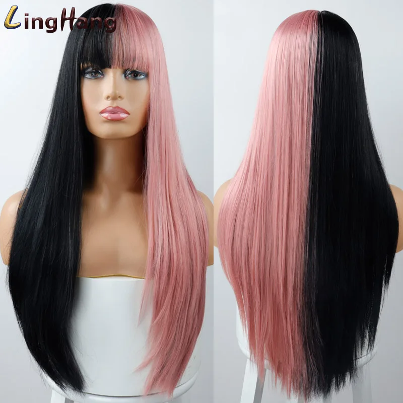 Perucas de Cabelo Sintético para Mulheres Longa e Lisa para Mulheres Resistente ao Calor Peças de Cabelo Linghang Peruca Negras Falso Feminino Cosplay 14 Linghang perucas de cabelo sintético para mulheres,