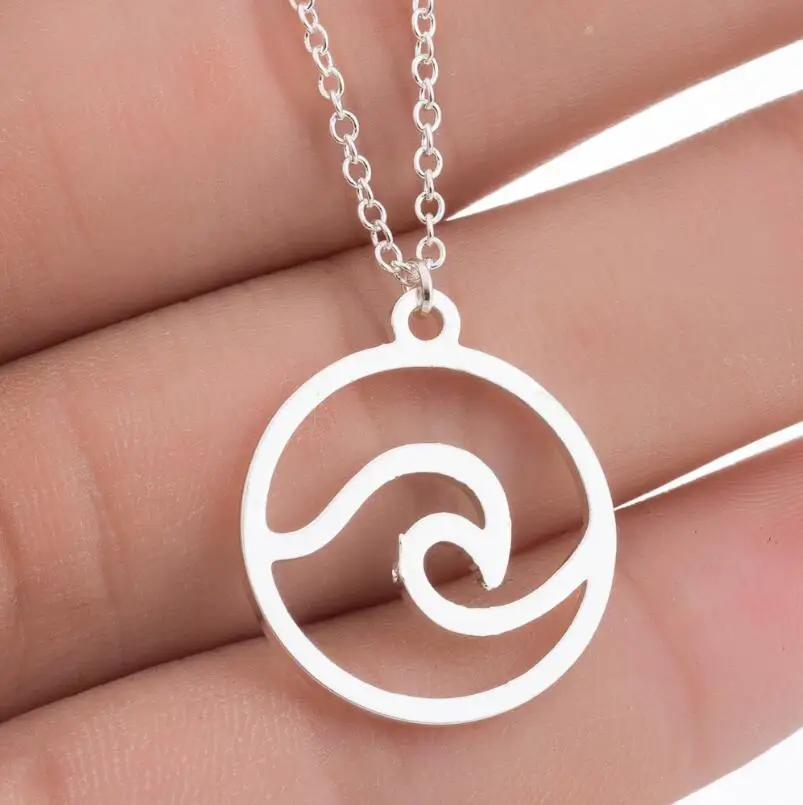 

Yiustar Stainless Steel Pendant Necklaces Sea Wave for Women Beach Surfer Necklace Jewelry Ocean Wave Charm Round Choker Collar