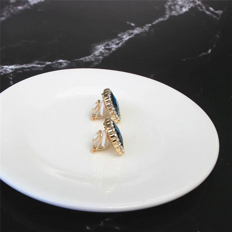 Серьги клипсы с цирконием не пирсинг квадратные Стразы овальные круглые большие