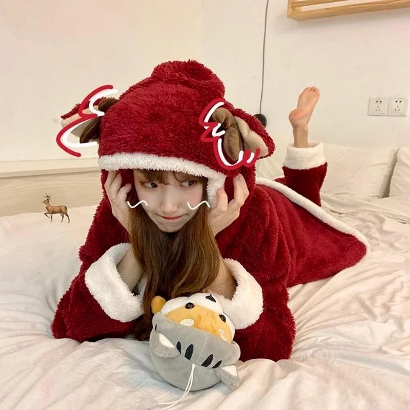 Pajamas Christmas Pajamas Set Female Comfortable Outer Wear Loungewear Students Cute Age Reduction Warm Loose Suit Sleepwear