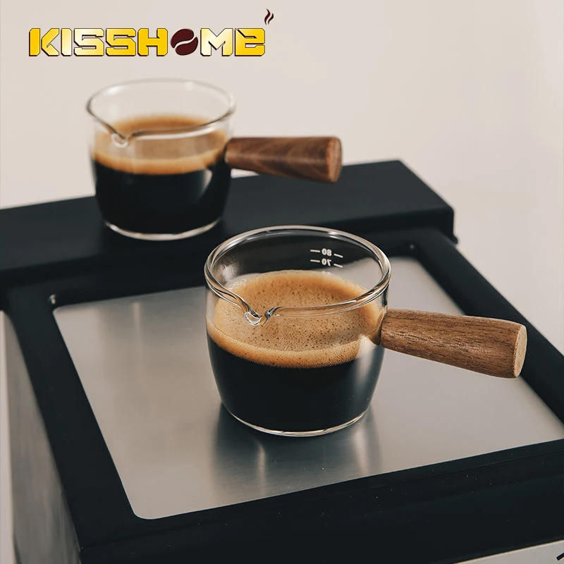Misurino Espresso bilancia lattiera con manico in legno 50ml 100ml 150ml beccucci per caffè Espresso accessori per caffè Barista in vetro
