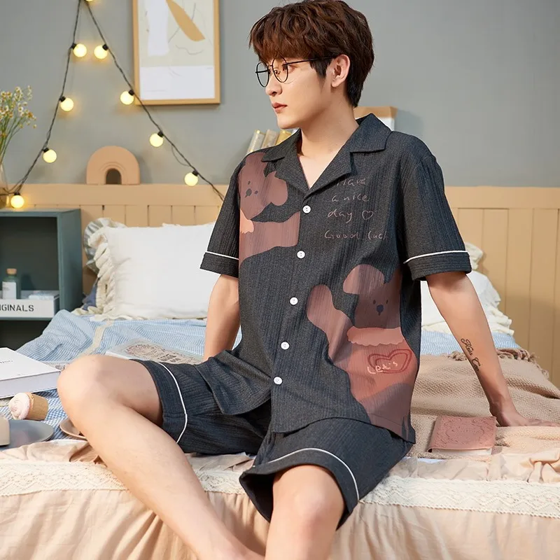 

Pajamas For Men Sets Plus Size L-3XL Summer Cartoons Sleepwear Men's Short Sleeve Nightwear Short Top Shorts Men Home Clothes