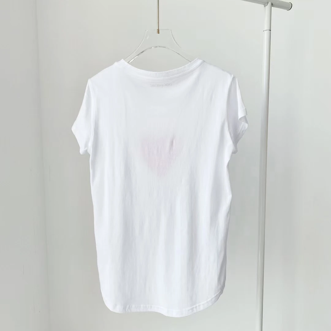 

2021 Summer Women's White Tshirt 100% Cotton Heart Letter Print Short Sleeve O-neck T-shirt New
