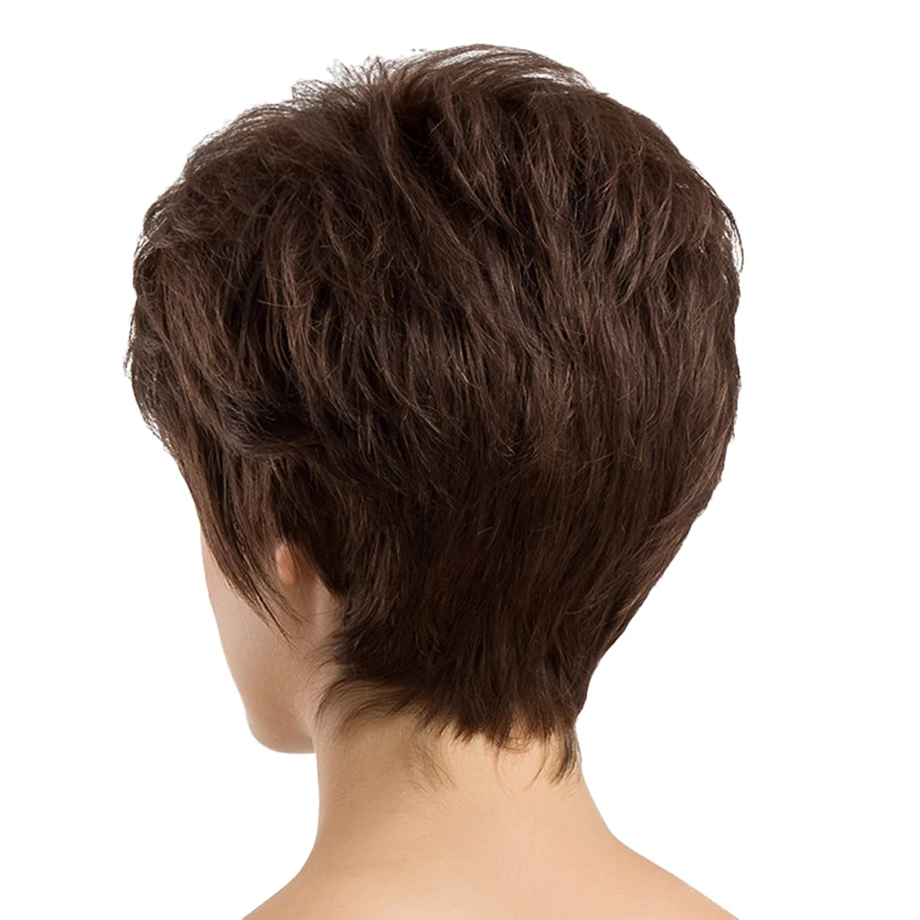 

24cm Brown Color Short Layered Straight Wig with Bangs, Synthetic Heat
