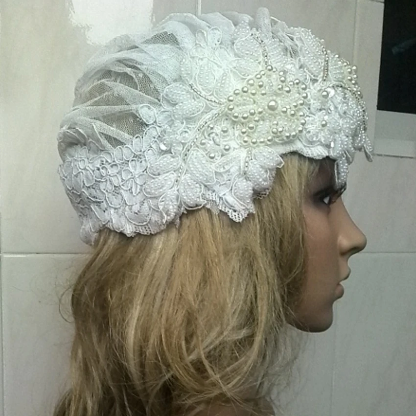 Dots Tulle Wedding Veils Luxury Beaded Lace Flower Muslim Bridals Cap for Bride Customized Accessories | Свадьбы и торжества