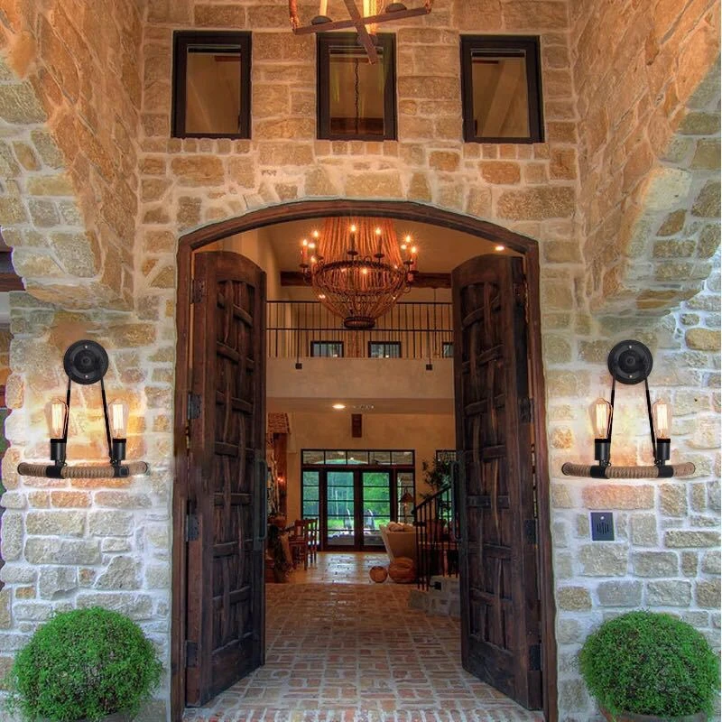 Ретро промышленный настенный светильник из пеньковой веревки Светильники для