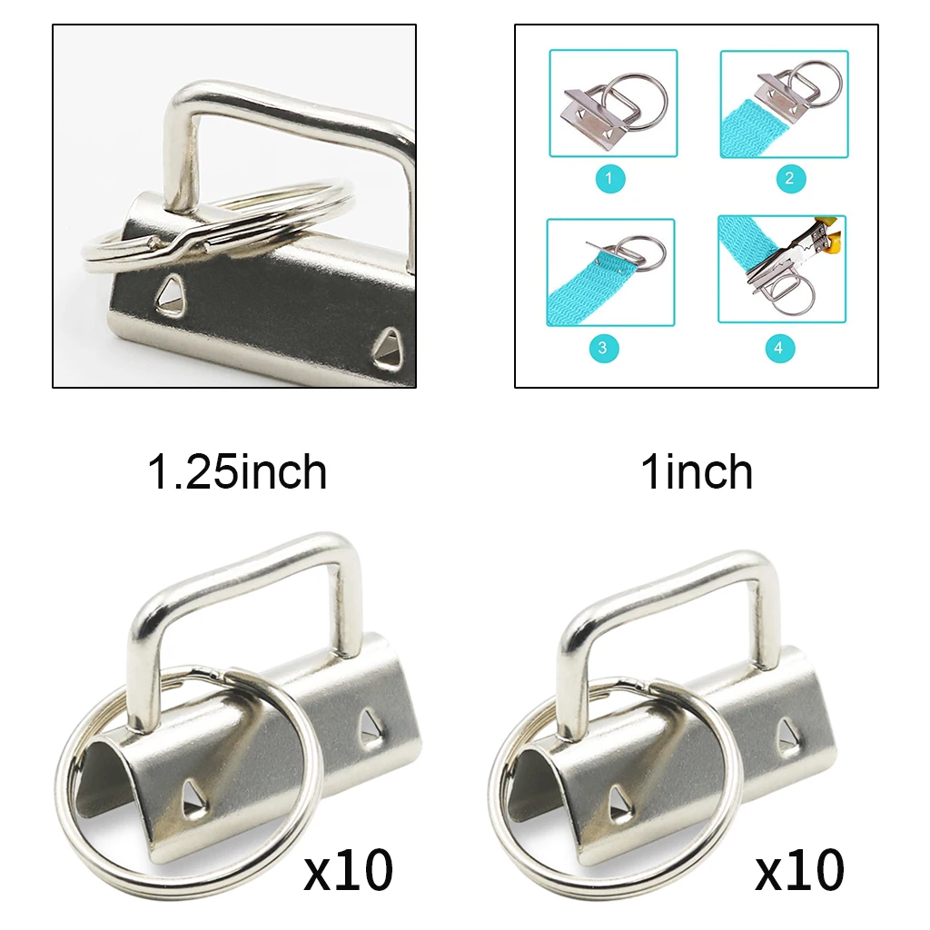 

10/Set Sliver Key Fob Hardware with Keyring for Crafts Webbing Lanyard Strap