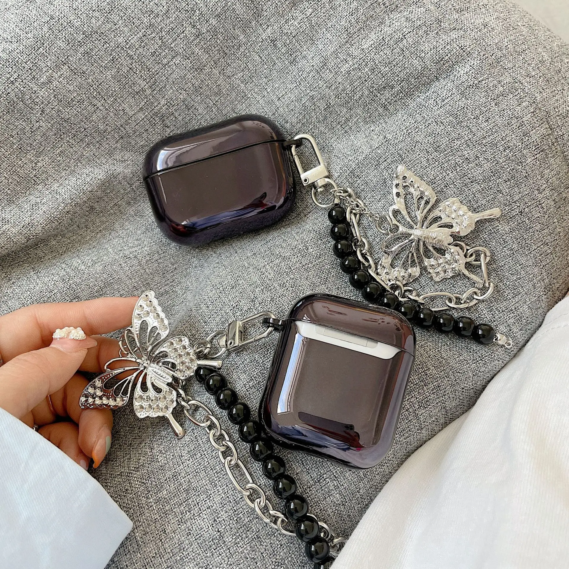 

Electroplated Earphone Case for Apple AirPods 1 / 2 / Pro AirPod Case Cute Plating Butterfly Ornaments key chain Cover funda