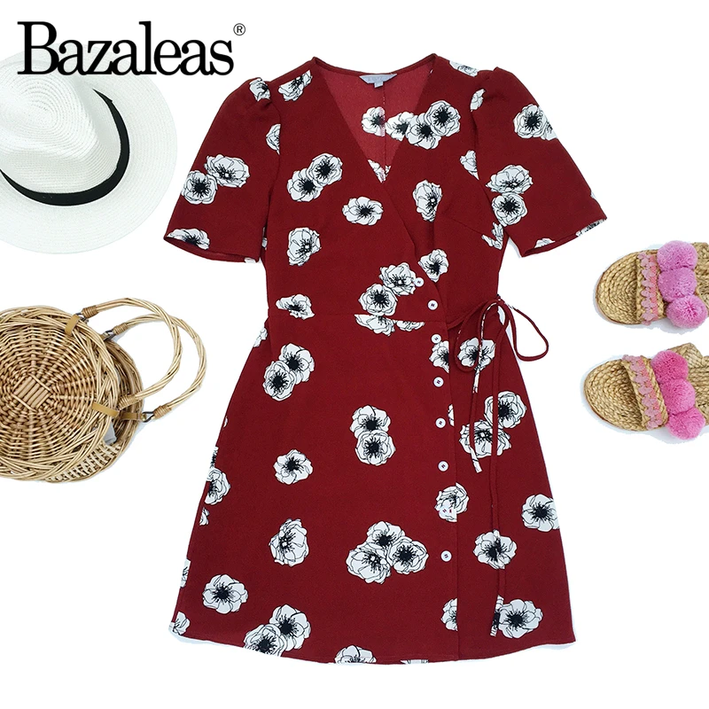 Женское винтажное облегающее платье Bazaleas винно красный с завязками на пуговицах