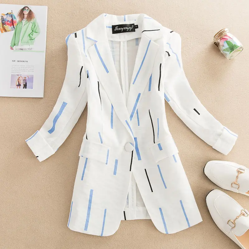 

2022 Amoi Thin Women Blazer Coat Jacket Three-Quarter Sleeve Slim Short Retro Small Suit