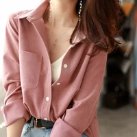 woman shirt spring and autumn all matching graceful twill brushed fabric loose temperament design solid color top for women