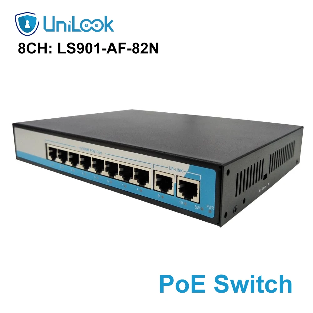 8 Port 100Mbps IEEE802.3af POE Switch/Injector Power over Ethernet Network Switch for IP Camera VoIP Phone AP devices 2 Up-link