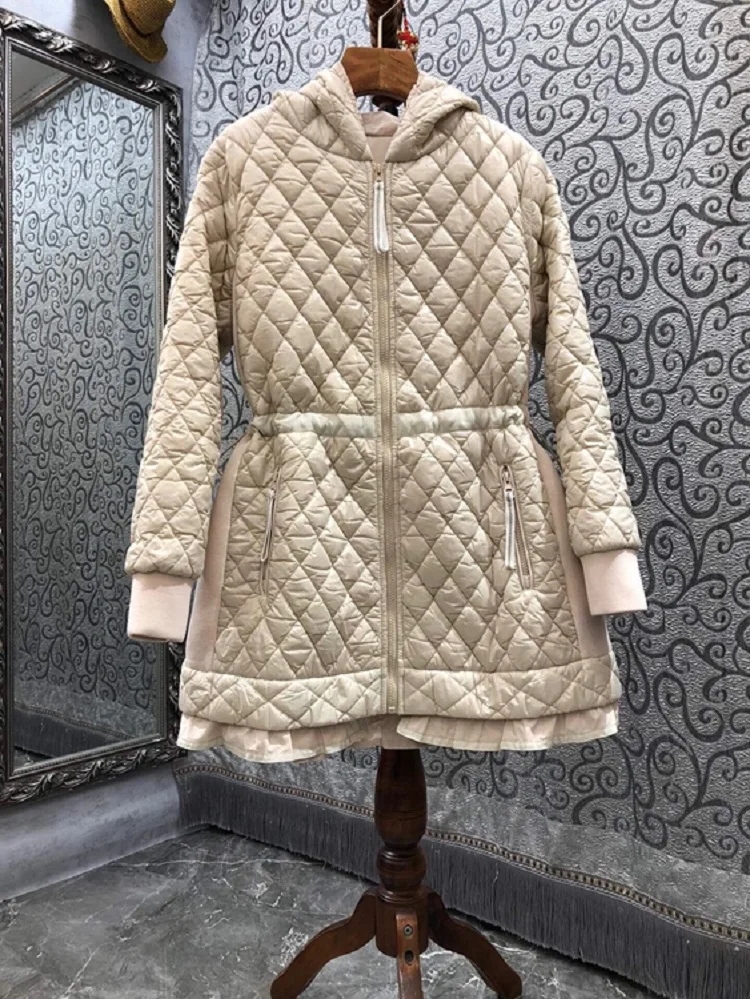 

Женское длинное пальто с капюшоном, повседневное пальто абрикосового и черного цвета с длинным рукавом и винтажным узором, верхняя одежда, зима 2021