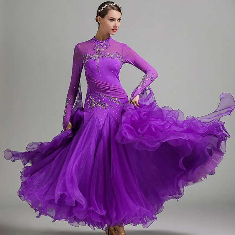 

blue ballroom dance dresses women waltz dress fringe standard ballroom dress foxtrot luminous costumes rumba dress long