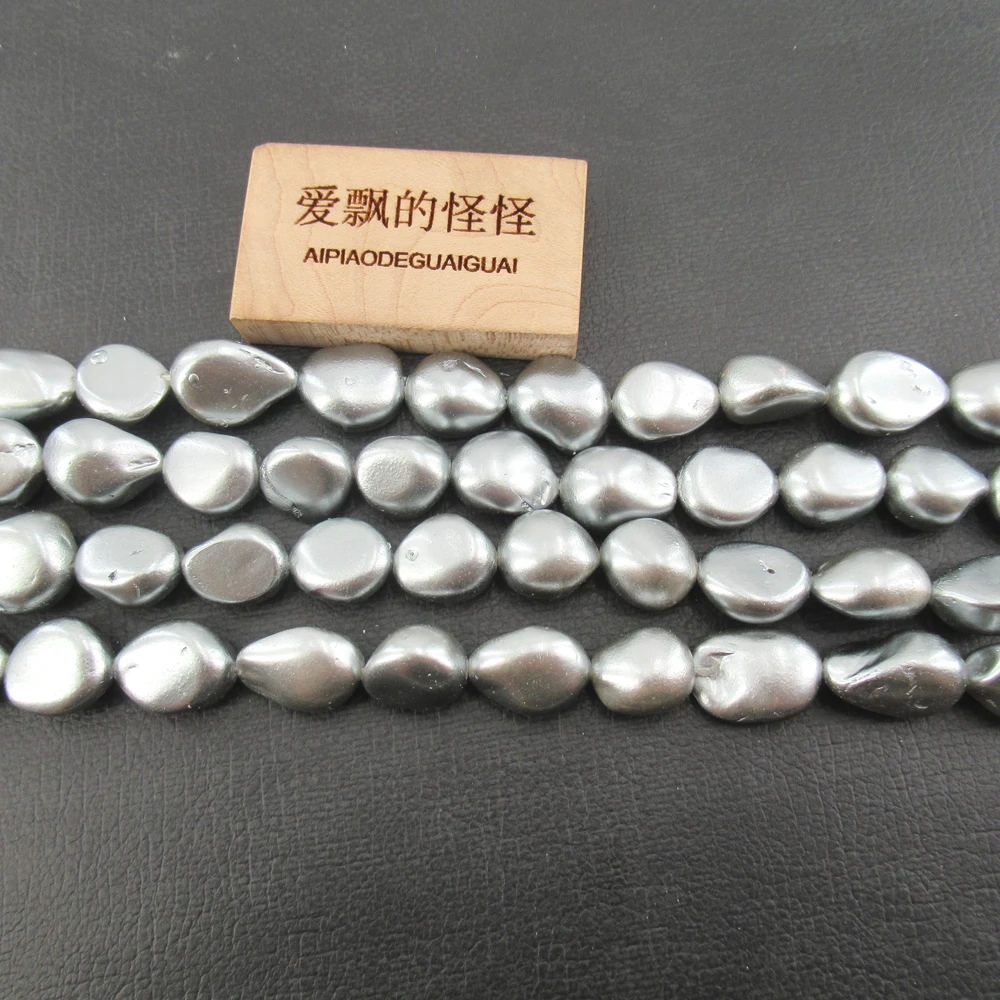 APDGG Wholesale 5 Strands Big Natural Tooth Silver Grey Shell  Pearl Beads 15'' Loose Beads Jewelry Making DIY