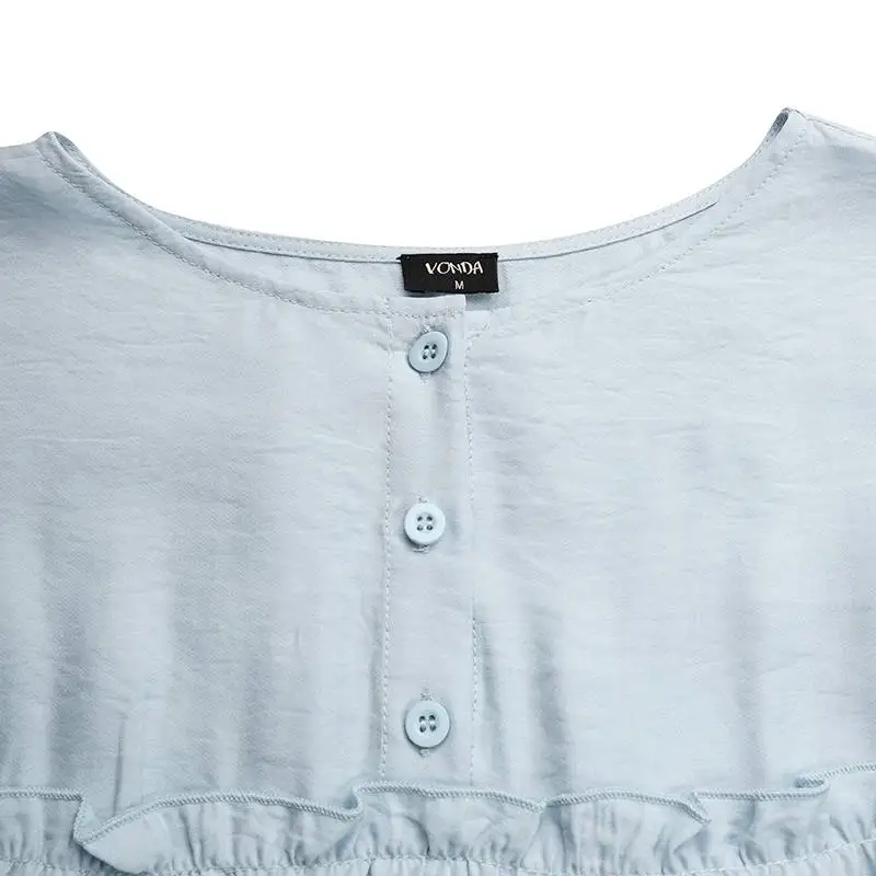 

Holiday Midi Dress Women Summer Sundress 2021 VONDA Casual Solid Color Button Up Midi Dress Beach Vestidos Plus Size