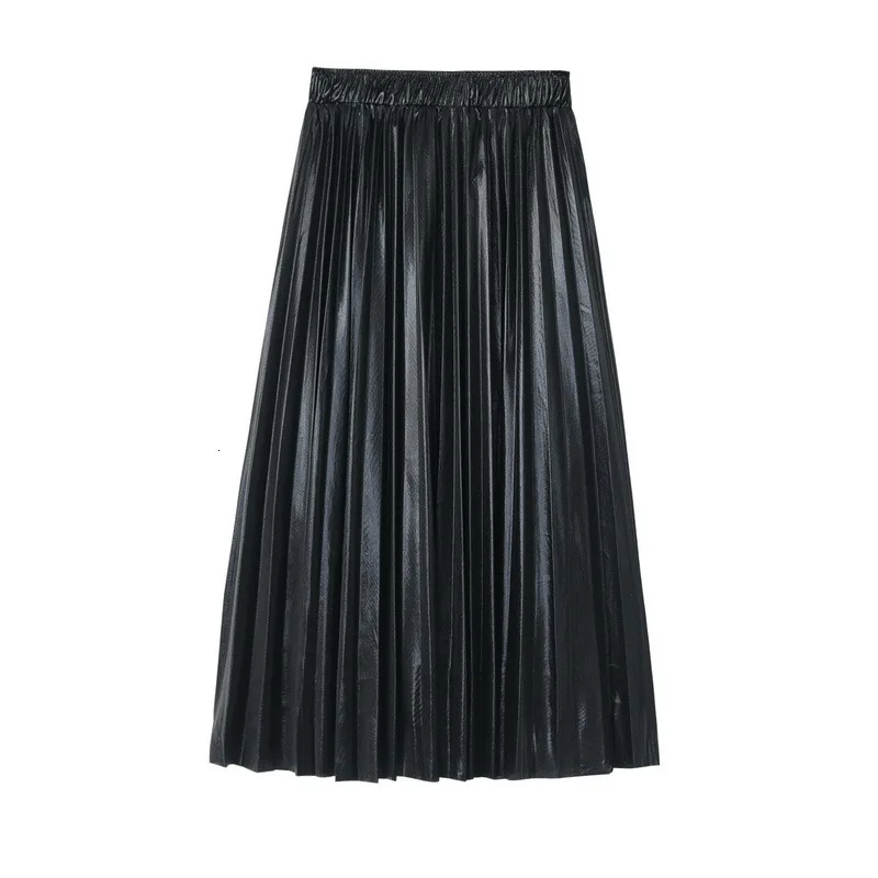[DEAT] 2021 Women's spring Fashion Trend New Pattern Casual Metallic Reflective Fabric Mid-calf Length Pleated Skirt AI519 | Женская