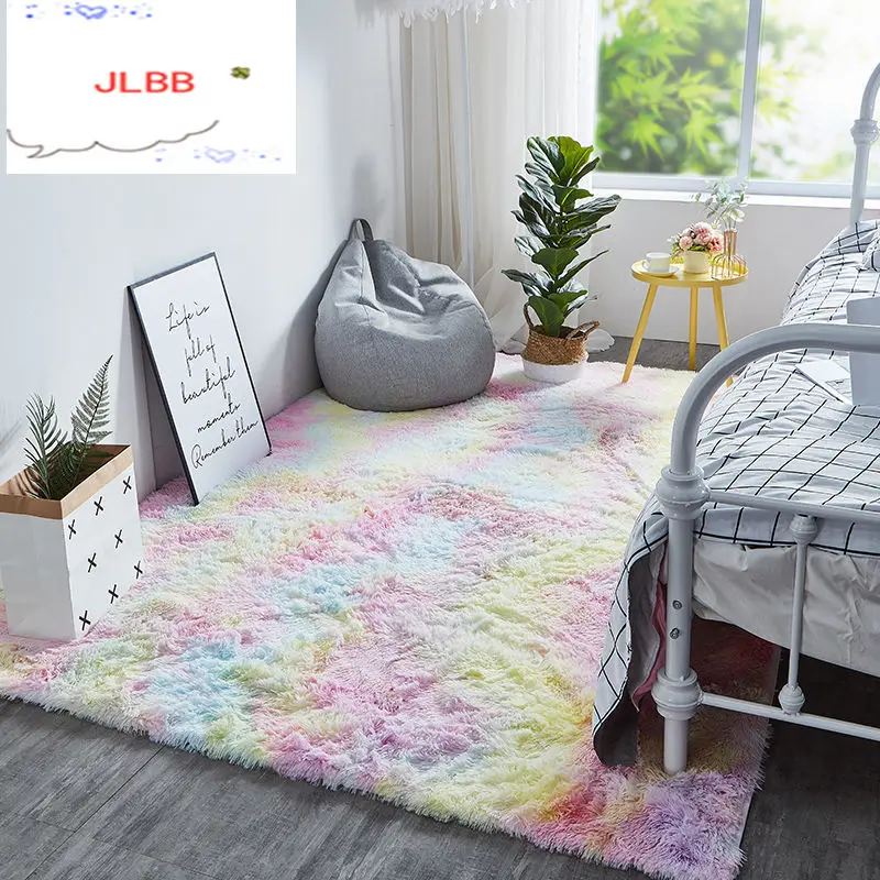 

New Rainbow Colors Carpets Tie Dyeing Plush Soft Carpets For Bedroom Living Room Anti-slip Floor Mats Kids Room Carpet Rugs
