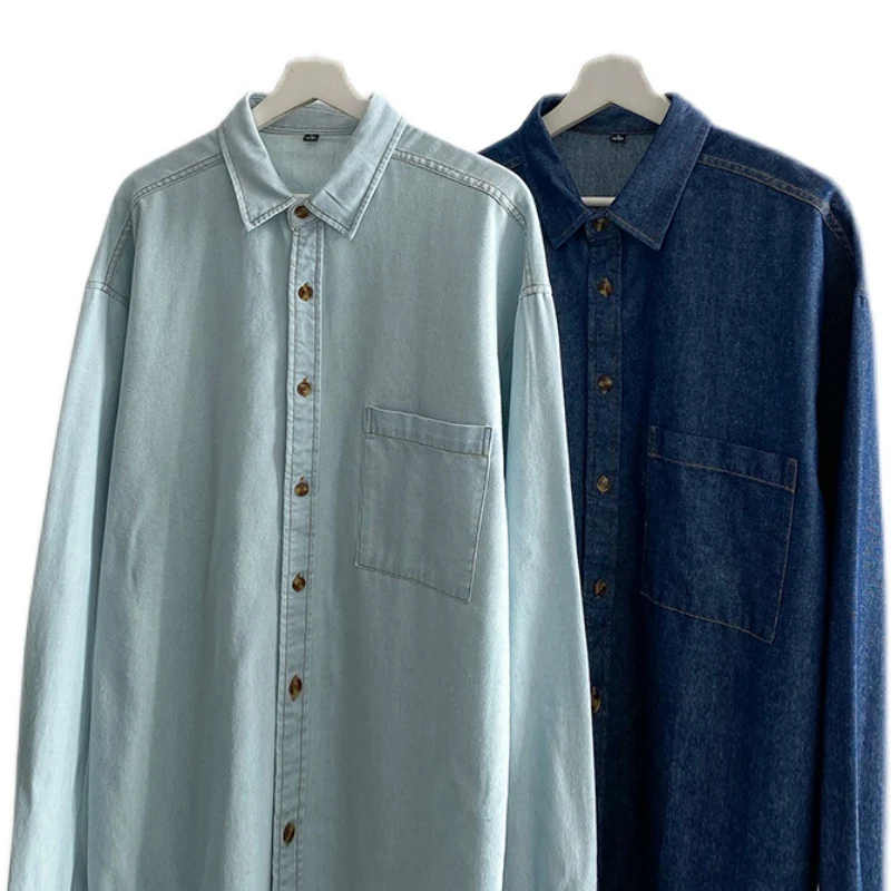 

Japanese Korean Trend Long-sleeved Retro Denim Shirt Men's Fashion Casual All-match Jean Shirt Jacket Male High-end Brand Tops