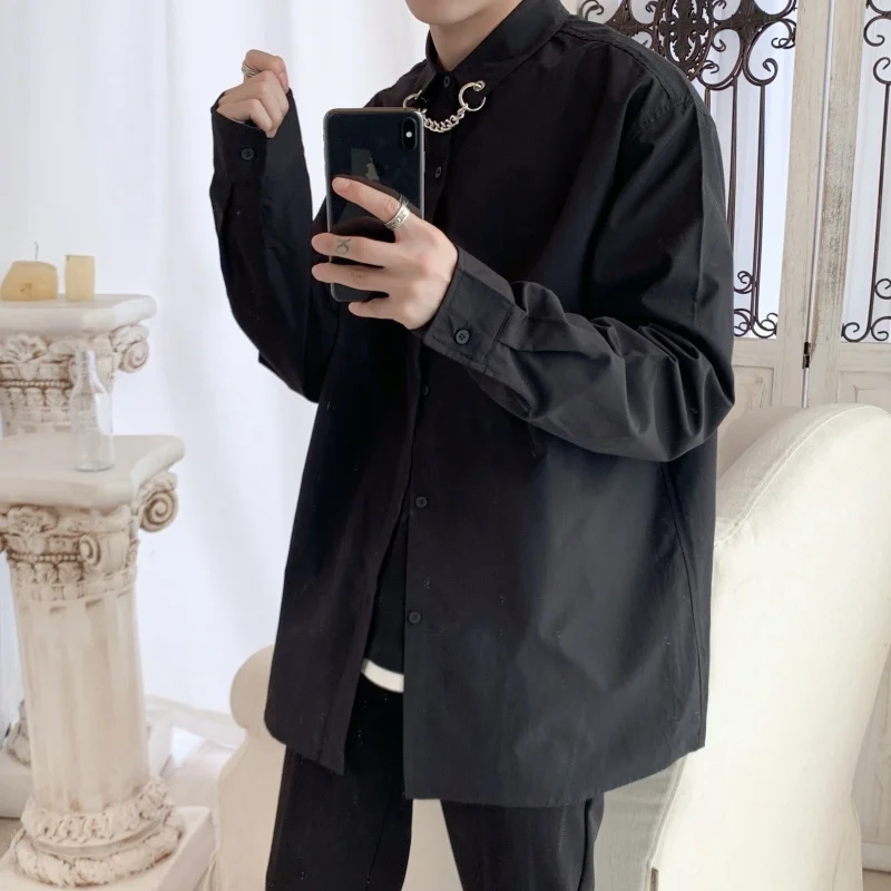 Новинка весна-осень 2020 Однотонная рубашка с длинным рукавом для пар Ins модная