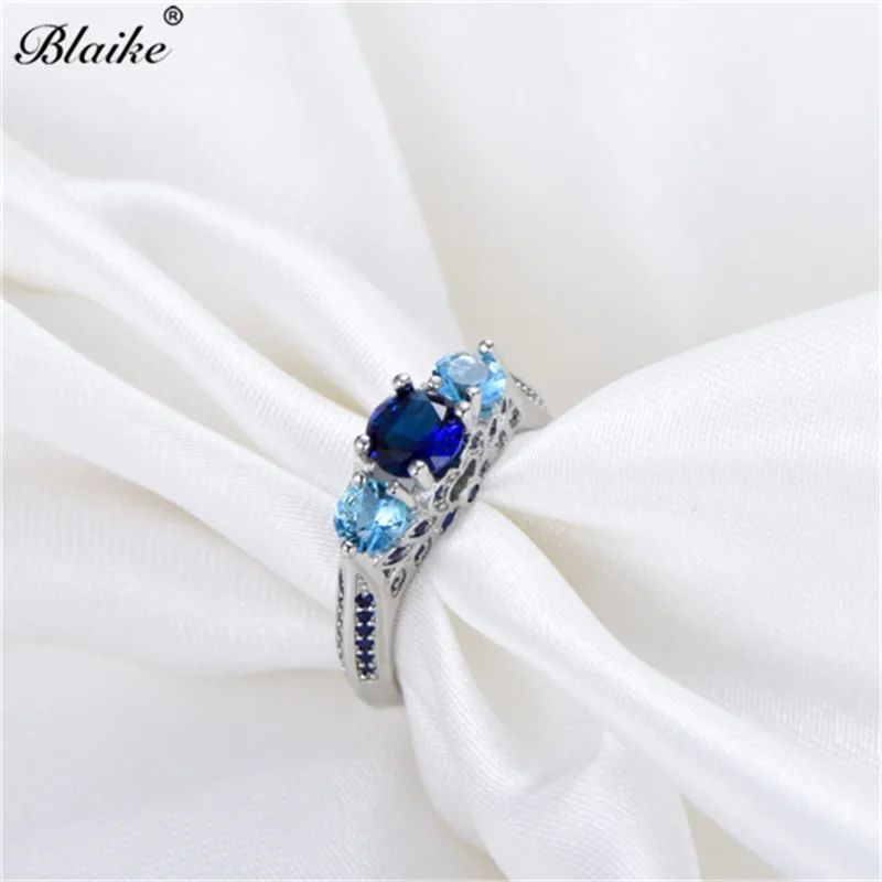 Blaike 925 Стерлинговое Серебро Кольца для женщин Изысканный три камня фианит свадебное обручальное кольцо обещания кольца