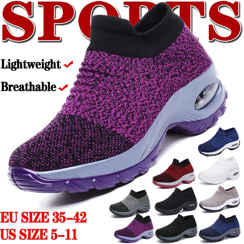 

Women Tennis Shoes Breathable Mesh Height-increasing Slip-on Female Sock Footwear Outdoor Women Sneakers Thick Bottom Platforms