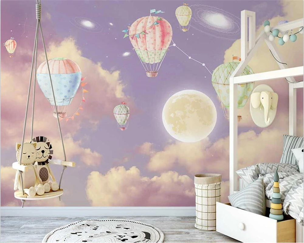 

beibehang Customized modern nordic fantasy starry sky hot air balloon children princess room background wallpaper papier peint