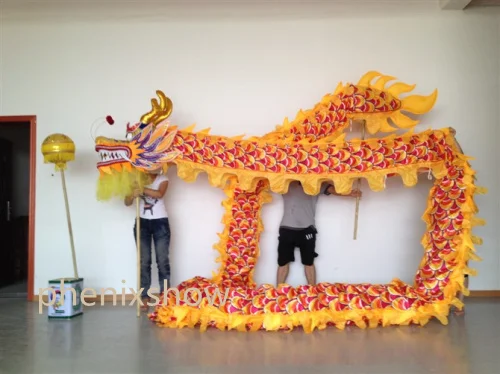 18m Length Size 3 silk print fabric yellow Chinese DRAGON DANCE ORIGINAL Dragon Chinese Folk Festival Celebration Costume