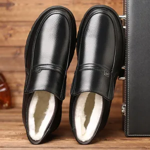 Мужские зимние ботинки из натуральной кожи, с хлопковой подкладкой