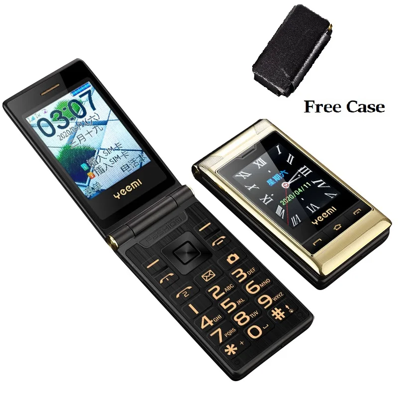 Yeemi Two Big Screen Flip Mobile Phone Handwriting Dual Answer Quick Dial SOS Call Blacklist Large Key Flashlight Free Case
