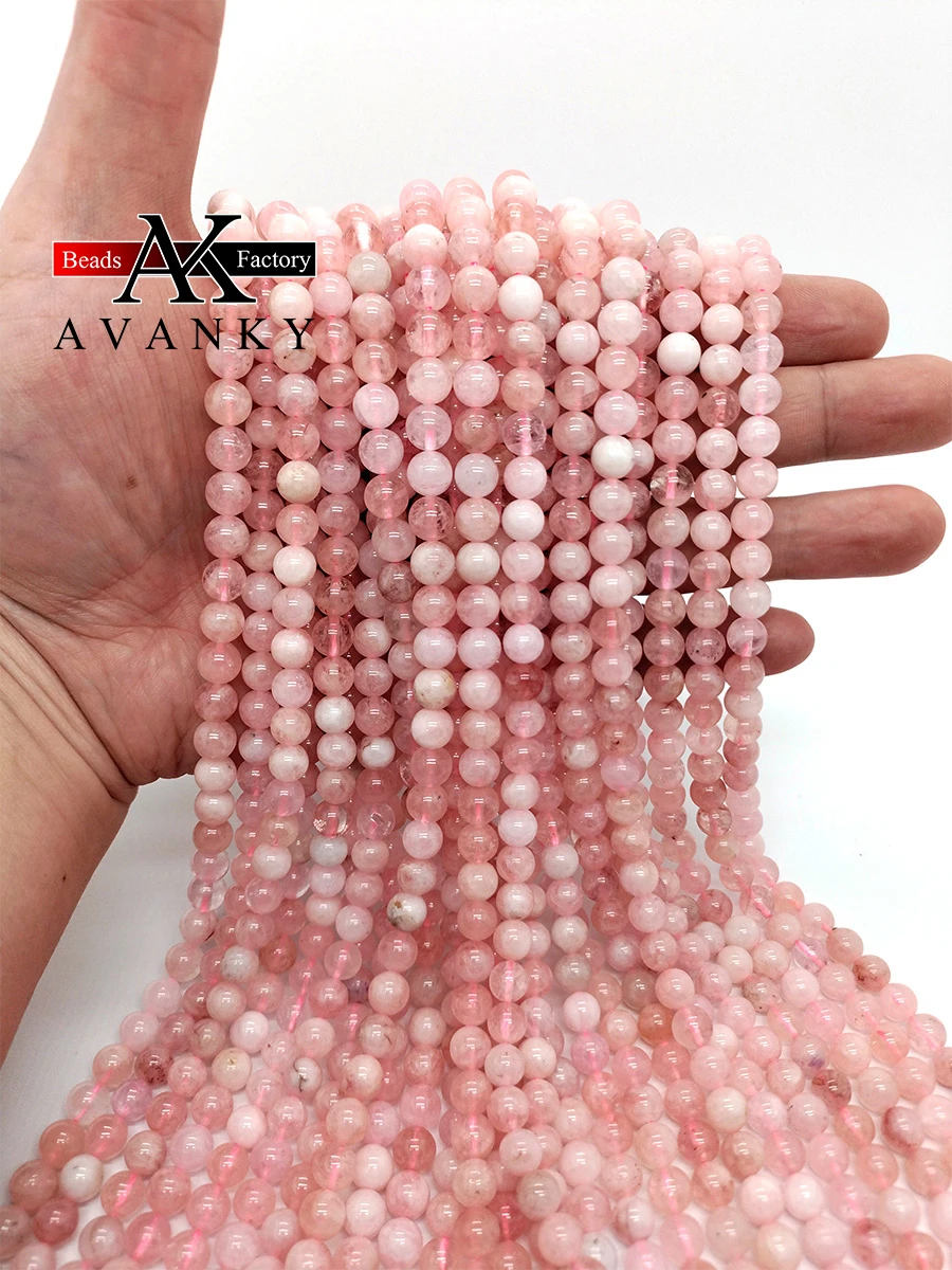 

6-12mm Natural Round Smooth Pink Morgan Loose Beads For Jewelry Making Beads Bracelets 15inch DIY Beads Necklace Earring Trinket
