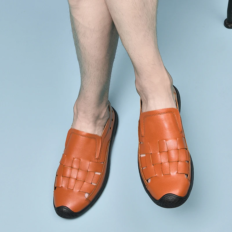 Сандалии мужские из натуральной кожи роскошные брендовые Мокасины деловые