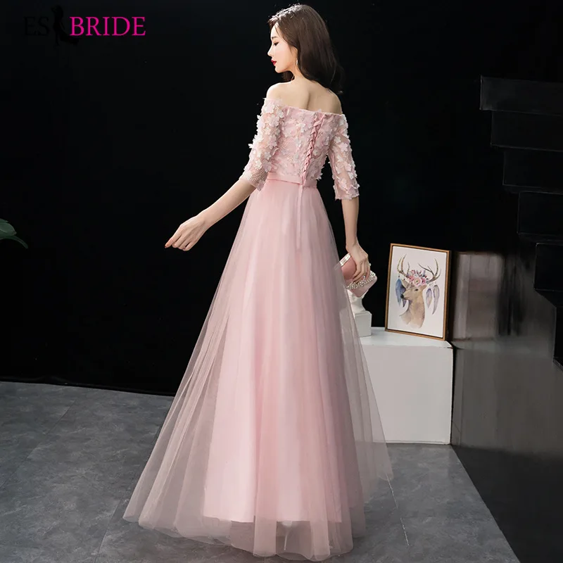 Женское вечернее платье в мусульманском стиле розовое элегантное с кружевной