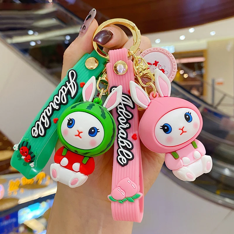 

Cartoon Fruit Peach Grape Rabbit Keychain Cute Animal Car Key Chain Bag Pendant