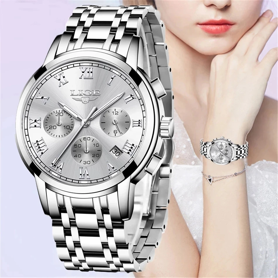 LIGE 2021New Fashion Women Watches Ladies Top Brand luxury Waterproof Quartz Clocks Watch Women Stainless Steel Date Gift Clock enlarge