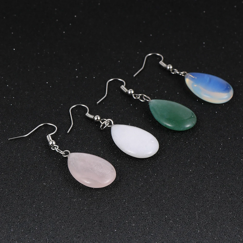 

Women Natural Stone Water Drop Dangling Earrings Tiger Eye Turquoise Crystal Opal Pendant Hanging Earring Hoops Female Jewelry