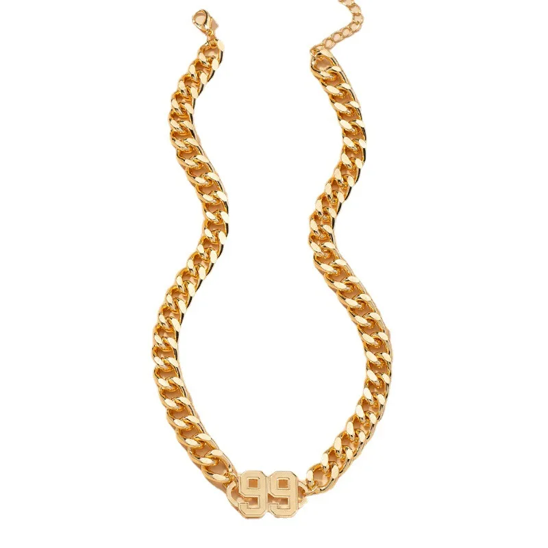 

Fashion Women Men 99 Number Pendant Necklace Hip Hop Jewelry Punk Gold Silver Color Crude Thick Chain Statement Necklace Gifts