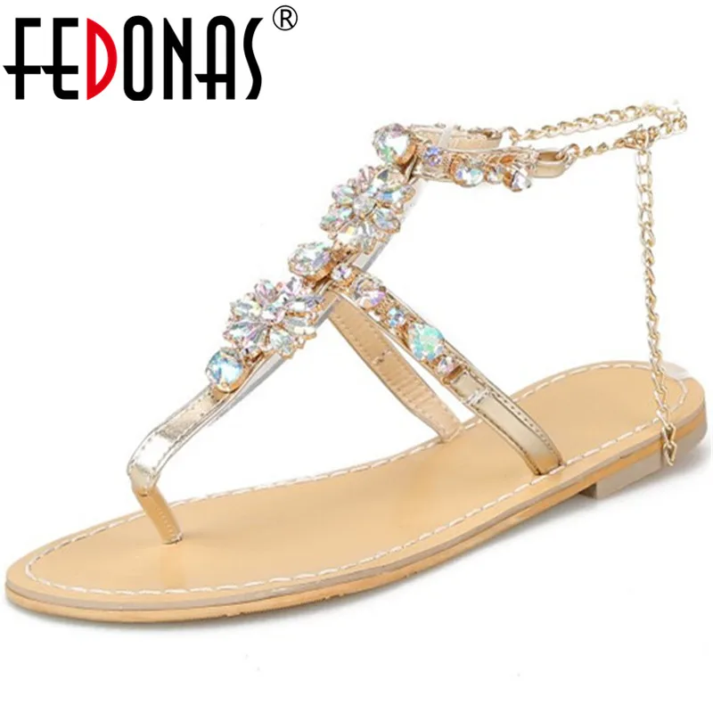 FEDONAS/милые богемные женские босоножки со стразами Новинка 2021 года Сезон лето