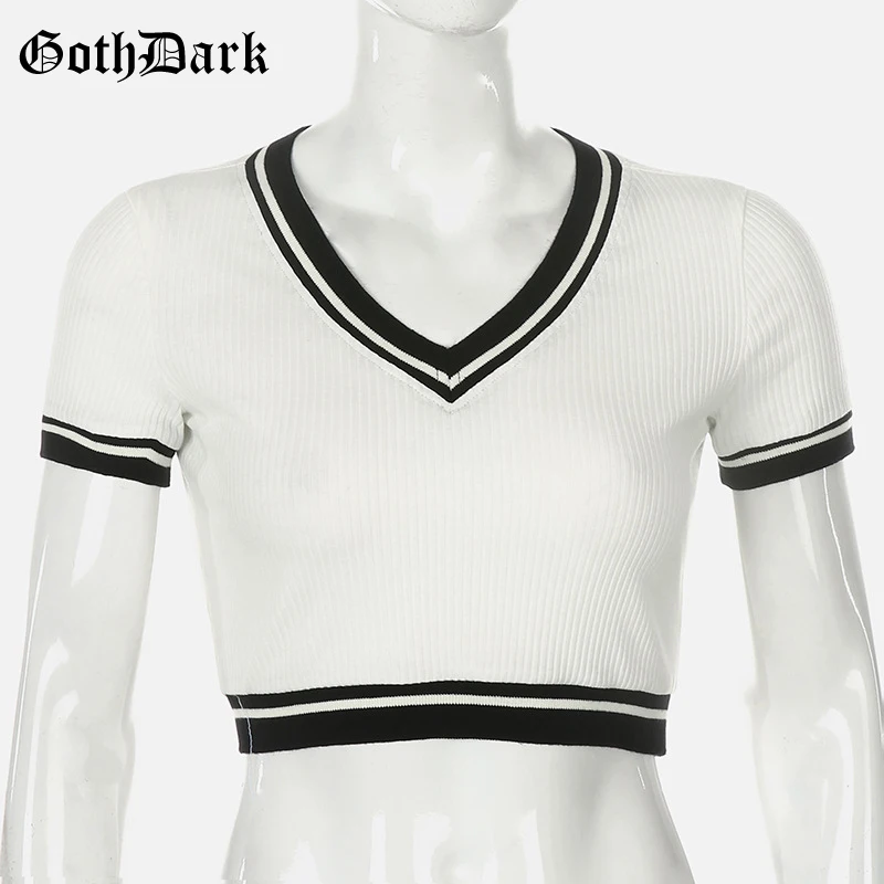 Goth Dark готическая Сексуальная летняя футболка с глубоким v образным вырезом белая
