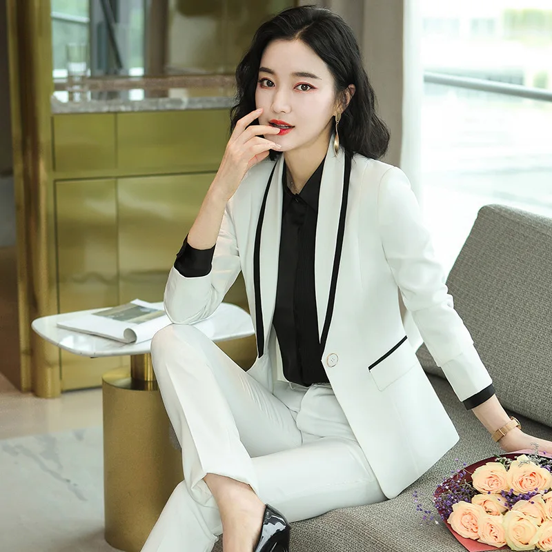 

2022 Spring Fall New Korean Red Slim Business Blazer + Pant 2 Two Piece Set Women Office Lady Notched Jacket Trousers Suits