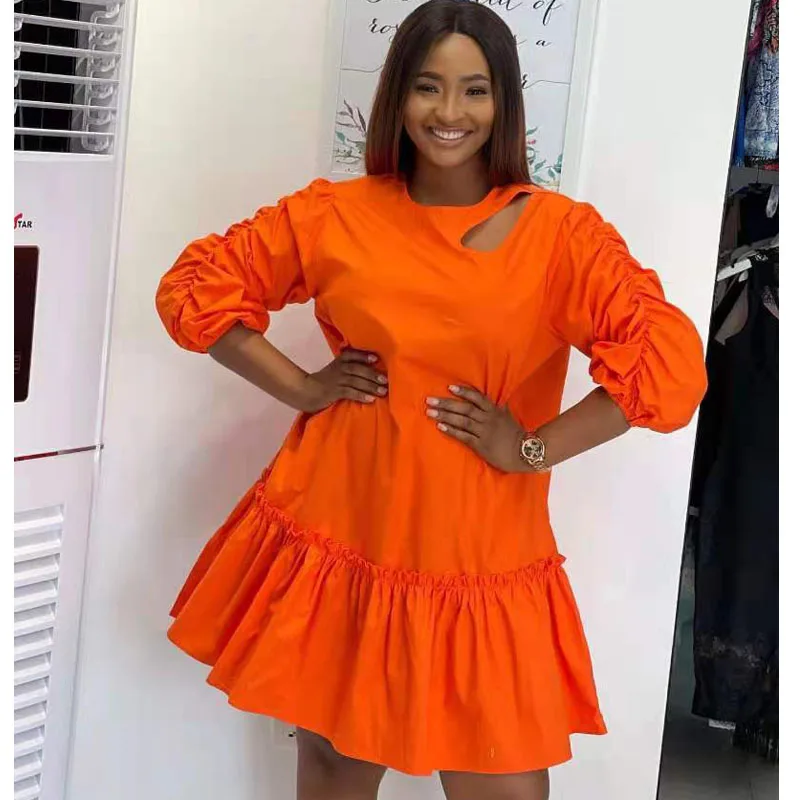 

Street Style Casual Loose Ruffle Oversized A Line Dress Women Plus Size Sexy Party Ruched Long Sleeve Birthday Dresses