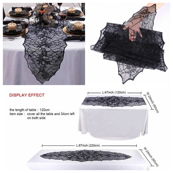 Table runner Ourwarm/Вечерние черные кружевные тканевые скатерти для стола на Хэллоуин 100 см, чехлы для стола, подвесные окна, ужасы, украшения для дома на Хэллоуин - Цвет: Table runner
