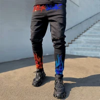 2021 new elastic waist skinny jeans black ripped hot drill street punk pants mens jeans street slim mens fashion pencil pants