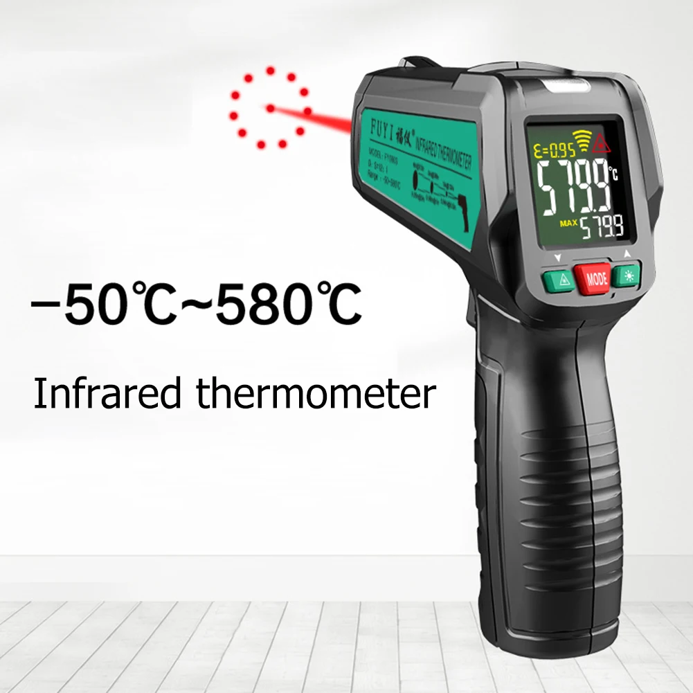 

Цифровой инфракрасный термометр, Бесконтактный датчик температуры с лазерной ручкой, ЖК-дисплей, сигнализация, автомобильный металлодетек...